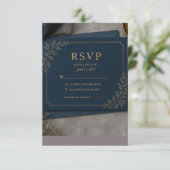 黒と金のRSVPカード、贅沢な結婚式の返信 出欠カード (スタンド正面)