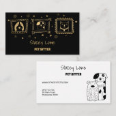 黒と金ゴールドかわいい犬ペットシッター | ドッグウォーカー 名刺 (正面/裏面)