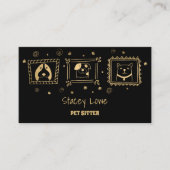 黒と金ゴールドかわいい犬ペットシッター | ドッグウォーカー 名刺 (正面)