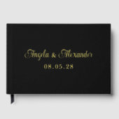 黒と金ゴールドかわいらしのカーリ結婚スクリプト ゲストブック (正面)