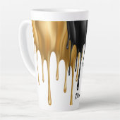 黒と金ゴールドが滴絵を描るパーソナライズされた カフェラテマグ (左アングル)