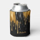 黒と金ゴールドが滴絵を描るパーソナライズされた 缶クーラー (缶正面)