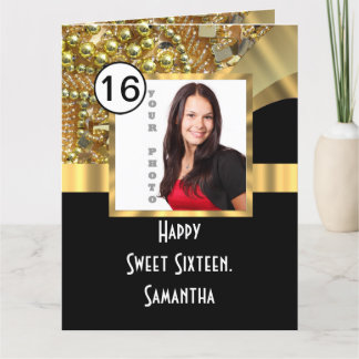 黒と金ゴールドきらきら光るsweet sixteen サンキューカード
