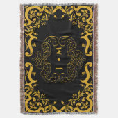黒と金ゴールドとイニシャル スローブランケット (正面縦)