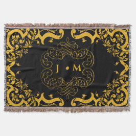 黒と金ゴールドとイニシャル スローブランケット