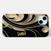 黒と金ゴールドとプリント渦巻形の Case-Mate iPhoneケース (裏面 (横))