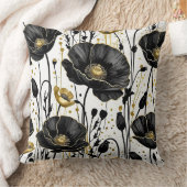 黒と金ゴールドと白のケシ クッション (ブランケット)