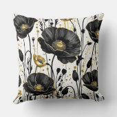 黒と金ゴールドと白のケシ クッション (裏面)