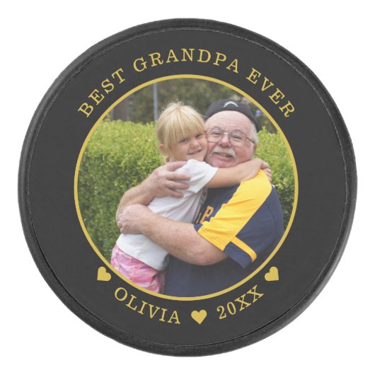 黒と金ゴールドのおじいちゃんが写真に アイスホッケーパック (正面)