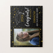 黒と金ゴールドのおめでとう卒業写真卒業 ジグソーパズル (縦)