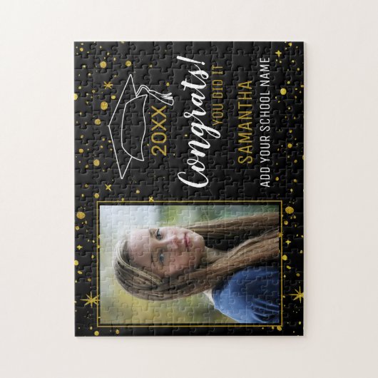 黒と金ゴールドのおめでとう卒業写真卒業 ジグソーパズル (縦)