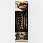 黒と金ゴールドのおめでとう卒業2枚の写真卒業 横断幕 (縦)