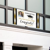 黒と金ゴールドのおめでとう大学院写真卒業 横断幕 (ビルの外側)