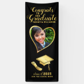 黒と金ゴールドのおめでとう大学院写真卒業 横断幕 (縦)