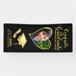 黒と金ゴールドのおめでとう大学院写真卒業 横断幕