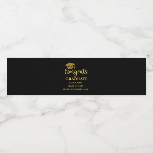 黒と金ゴールドのおめでとう大学院卒業 ペットボトルラベル (シングルラベル)