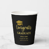 黒と金ゴールドのおめでとう大学院卒業 紙コップ (正面)