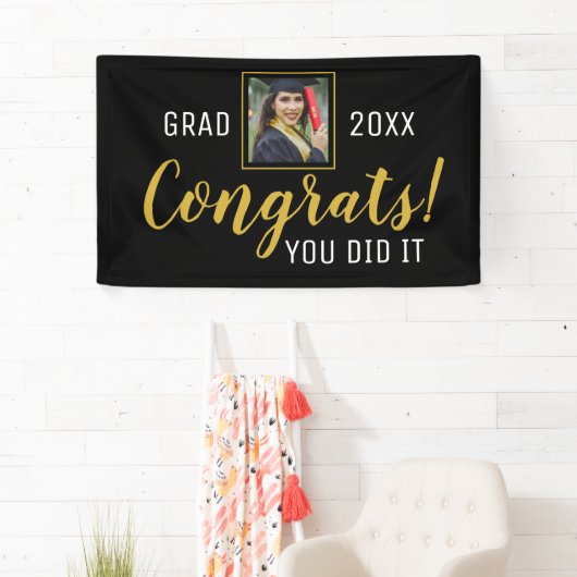 黒と金ゴールドのおめでとう2020年に卒業 横断幕 (インサイチュ)