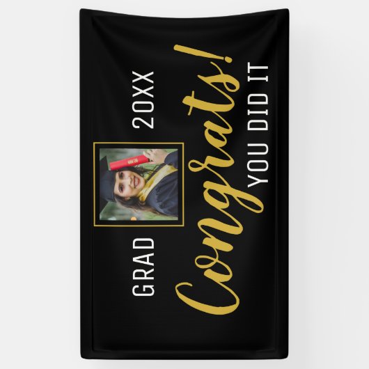 黒と金ゴールドのおめでとう2020年に卒業 横断幕 (縦)