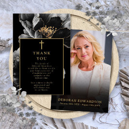 黒と金ゴールドのお祝いの人生の葬儀の写真 サンキューカード