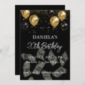 黒と金ゴールドのお金の誕生日パーティーの招待 招待状 (正面/裏面)