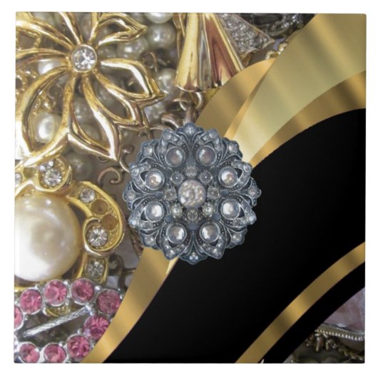 黒と金ゴールドのきらきら光るタイル タイル (正面)