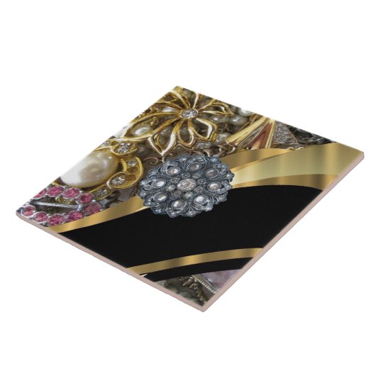 黒と金ゴールドのきらきら光るタイル タイル (側面)