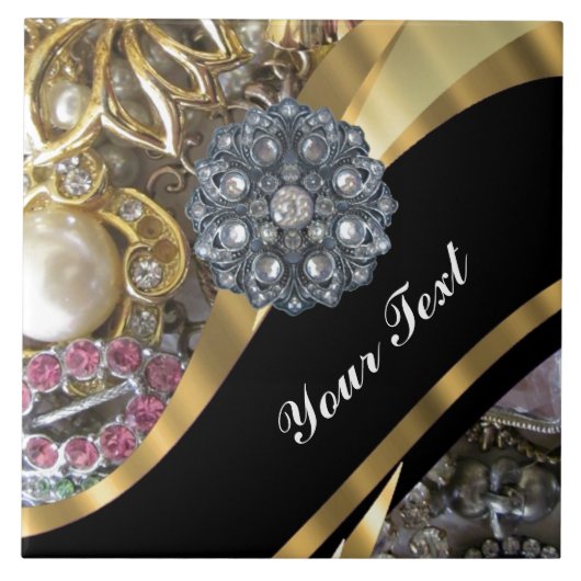 黒と金ゴールドのきらきら光るタイル タイル (正面)