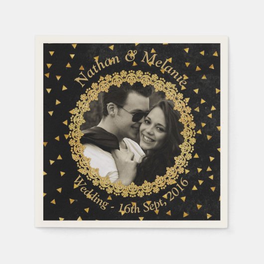 黒と金ゴールドのきらめき スタンダードカクテルナプキン (正面)