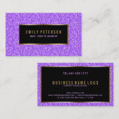黒と金ゴールドのアクセント付き紫色のファックスグリッター 名刺 (正面/裏面)