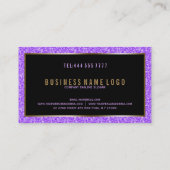 黒と金ゴールドのアクセント付き紫色のファックスグリッター 名刺 (裏面)