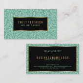 黒と金ゴールドのアクセント付き緑のファックスグリッター 名刺 (正面/裏面)