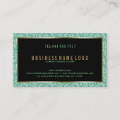 黒と金ゴールドのアクセント付き緑のファックスグリッター 名刺 (裏面)