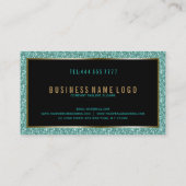 黒と金ゴールドのアクセント付き青緑のFaxグリッター 名刺 (裏面)