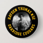 黒と金ゴールドのアスリート名ジャージー番号写真 缶バッジ (正面)