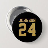 黒と金ゴールドのアスリート名ジャージー番号 缶バッジ (正面&裏面)