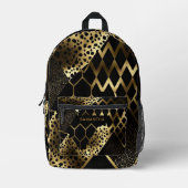 黒と金ゴールドのアニマルプリント(6) プリントバックパック (正面)