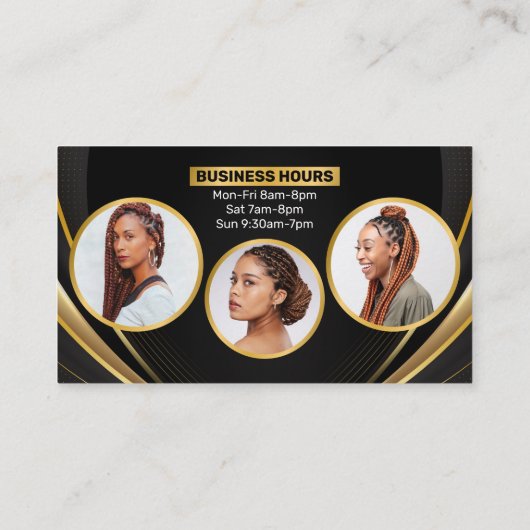 黒と金ゴールドのアフリカの髪の編みサロン写真 名刺 (裏面)