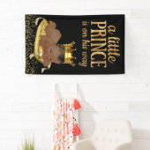 黒と金ゴールドのアフリカ系アメリカ人プリンスベビーシャワー 横断幕 (インサイチュ)