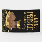 黒と金ゴールドのアフリカ系アメリカ人プリンスベビーシャワー 横断幕 (横)