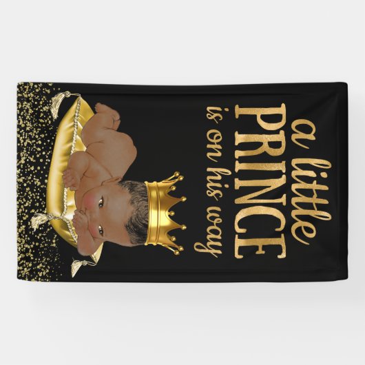黒と金ゴールドのアフリカ系アメリカ人プリンスベビーシャワー 横断幕 (横)