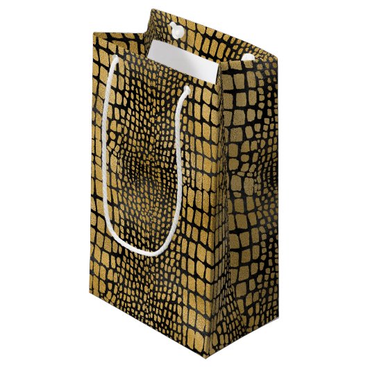 黒と金ゴールドのアリゲーターパターン スモールペーパーバッグ (正面アングル)