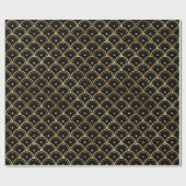 黒と金ゴールドのアールデコパターン ラッピングペーパー (フラット)