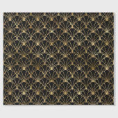 黒と金ゴールドのアールデコパターン ラッピングペーパー (フラット)