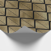 黒と金ゴールドのアールデコパターン ラッピングペーパー (角)