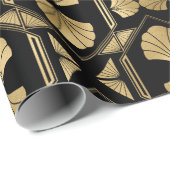 黒と金ゴールドのアールデコパターン ラッピングペーパー (ロールコーナー)