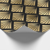 黒と金ゴールドのアールデコパターン ラッピングペーパー (角)