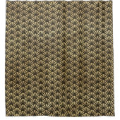 黒と金ゴールドのアールデコファンパピルス模様 シャワーカーテン (正面)