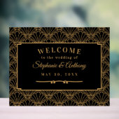 黒と金ゴールドのアールデコファン結婚の花 アクリルサイン (ニュートラル)