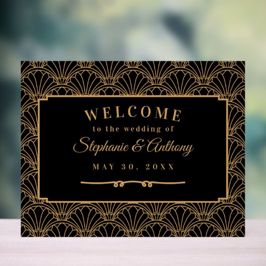 黒と金ゴールドのアールデコファン結婚の花 アクリルサイン (ニュートラル)